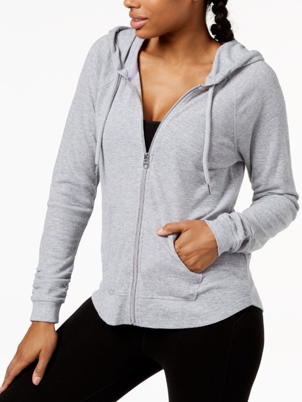 Calvin Klein Womens Ruched-Sleeve Hoodie Sweatshirt Grey Plus Size 2X